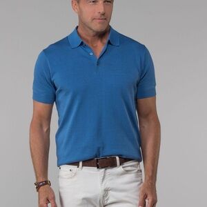 NEW Collars & Co Blue Maranello Cotton Silk 3 Button Polo Sweater Medium